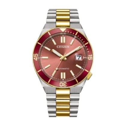 Citizen NJ0234-58X Automatic Date Display 40mm Red Dial Silver-Gold Two-tone Stainless Steel Strap Analog Men Watch